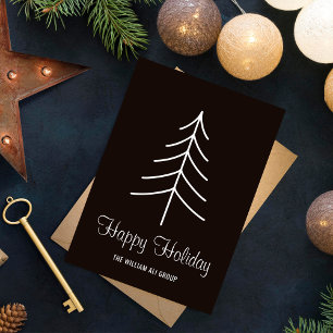 Cartes Pour Fêtes Annuelles Joyeux Vacances L Pin minimal noir et blanc