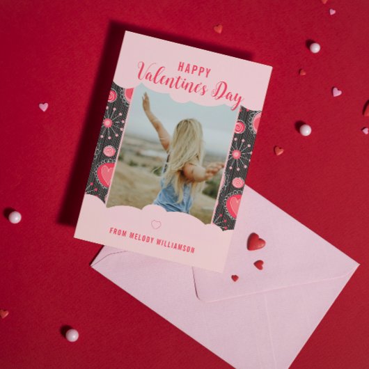 Cartes Pour Fêtes Annuelles Joyeux Valentines Coeurs rouges capricieux fleurs 