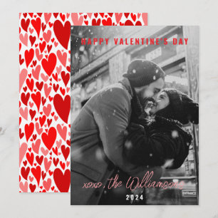 Cartes Pour Fêtes Annuelles Joyeux Valentines Day Chic Red Hearts Couple Photo