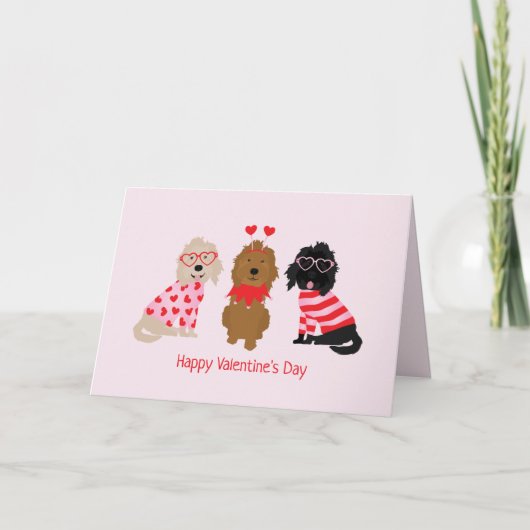 Cartes Pour Fêtes Annuelles Joyeux Valentines Day Mini Goldendoodle Chiens (Devant)