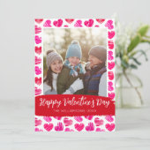 Cartes Pour Fêtes Annuelles Joyeux Valentines Jour Moderne Rouge Coeurs Rose P (Debout devant)