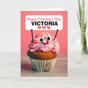 Cartes Pour Fêtes Annuelles Joyeux Valentines Jour Personnalisé Nom Cute Cupca