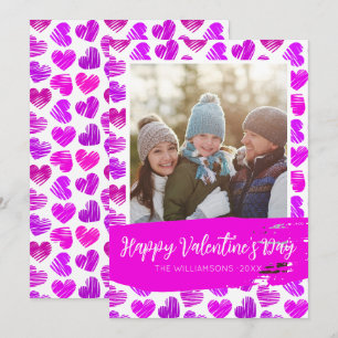 Cartes Pour Fêtes Annuelles Joyeux Valentines Moderne Purple Coeurs Rose Photo