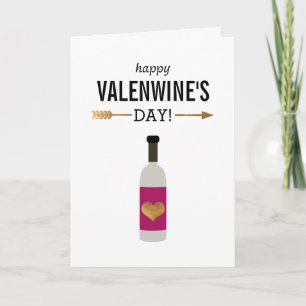 Cartes Pour Fêtes Annuelles Joyeux Valenwine's Day avec bouteille de vin