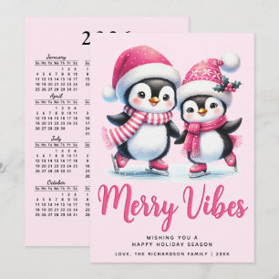Cartes Pour Fêtes Annuelles Joyeux Vibes Patinage sur glace Pingouins Noël ros