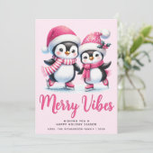 Cartes Pour Fêtes Annuelles Joyeux Vibes Patinage sur glace Pingouins Noël ros (Debout devant)