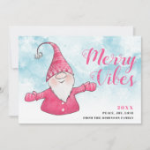 Cartes Pour Fêtes Annuelles Joyeux Vibes Snowy Blue mignon rose Gnome Noël (Devant)