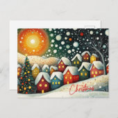 Cartes Pour Fêtes Annuelles Joyeux Village d'art populaire de Noël, sapin de N (Devant / Derrière)