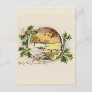 Cartes Pour Fêtes Annuelles Joyeux voeux de Noël Scène Village Vintage