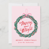 Cartes Pour Fêtes Annuelles Joyeux Whimsical et brillante couronne rose non ph (Devant)