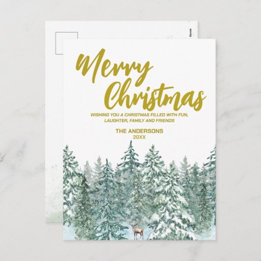 Cartes Pour Fêtes Annuelles Joyeux xmas forêt Moose script Holiday (Devant / Derrière)