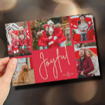 Cartes Pour Fêtes Annuelles JOYFUL 5 Photo Noël<br><div class="desc">Les cartes de fin de année de Noël multi-photo mettent en vedette vos noms et le mot Joyful en lettres chic sur un arrière - plan unique en grille rouge. Il vous suffit de télécharger vos 5 photos préférées et d'ajouter votre personnalisation au dos. Sélectionnez Haute Définition pour obtenir la...</div>