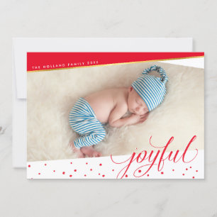 Cartes Pour Fêtes Annuelles JOYFUL CHRISTMAS PHOTO moderne calligraphie or rou