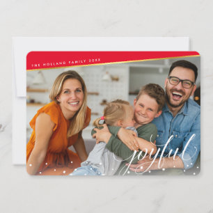 Cartes Pour Fêtes Annuelles JOYFUL CHRISTMAS PHOTO moderne calligraphie or rou