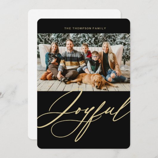 Cartes Pour Fêtes Annuelles Joyful Elegant Script Photo Noël (Devant / Derrière)
