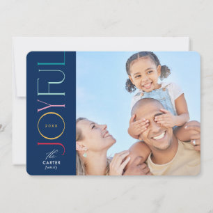 Cartes Pour Fêtes Annuelles JOYFUL FAMILLE PHOTO moderne élégant bleu coloré