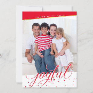 Cartes Pour Fêtes Annuelles JOYFUL HOLIDAY PHOTO stylisée calligraphie or roug