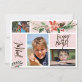 Cartes Pour Fêtes Annuelles Joyful Merry et Bright photo collage floral blush (Devant)