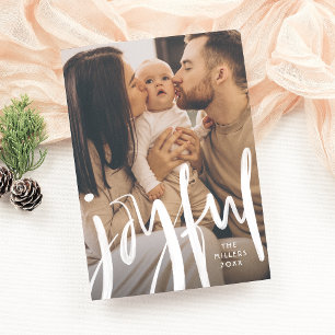 Cartes Pour Fêtes Annuelles Joyful Modern Brushed Script Family Photo Holiday