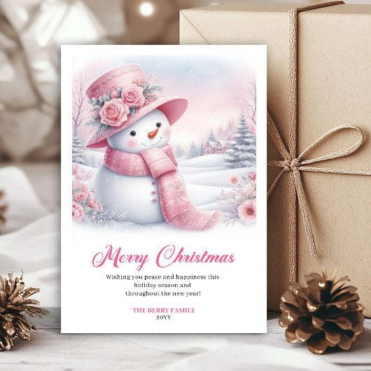Cartes Pour Fêtes Annuelles Joyful pink snowman Christmas greeting card digita
