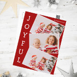 Cartes Pour Fêtes Annuelles Joyful Red 3 Family Photo Collage moderne Noël<br><div class="desc">Carte postale de Noël rouge moderne avec 3 photos d'enfants dans un motif instantané qui se superpose avec une bordure blanche et le mot Joyful écrit verticalement sur le côté. Trouvez vos trois photos préférées pour ces cartes postales de vacances en famille.</div>