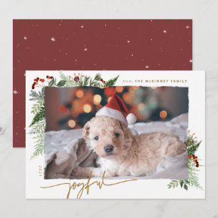 Cartes Pour Fêtes Annuelles JOYFUL Rustic Greenery Gold Sry Brush Effet photo