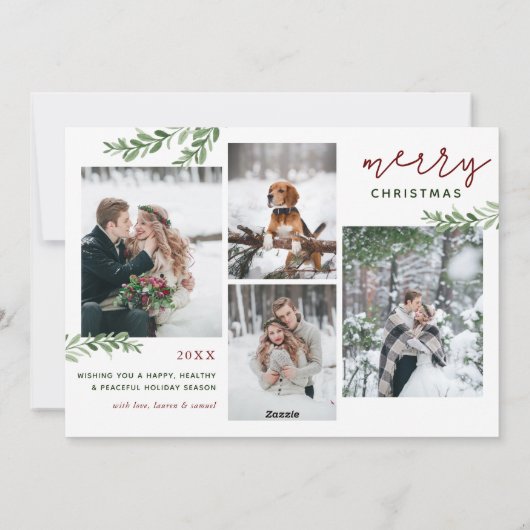 Cartes Pour Fêtes Annuelles Joyful Script et Branches 5 Photo Flat (Dos)