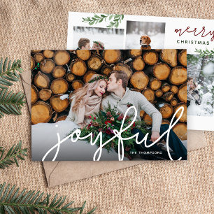 Cartes Pour Fêtes Annuelles Joyful Script et Branches 5 Photo Flat