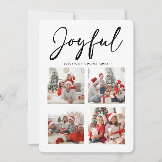 Cartes Pour Fêtes Annuelles JOYFUL Script Noir Simple Photo Collage (Devant)