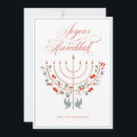 Cartes Pour Fêtes Annuelles Joyous Hanoukka Festive Menorah Candle Photo<br><div class="desc">Joyous Hanoukka, envoyez vos souhaits Hanoukka à votre famille et à vos amis avec notre magnifique carte photo personnalisable. Notre design présente notre magnifique bougie menorah dessinée à la main en or faux rose décorée de beaux floraux festifs et de feuilles. Les colombes sont également intégrées dans ce magnifique design...</div>