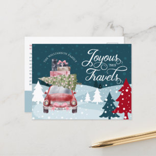 Cartes Pour Fêtes Annuelles Joyous Travellers Road Trip Red Retro Watercolor C