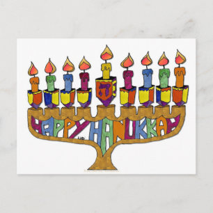 Cartes Pour Fêtes Annuelles Judaica Joyeux Hanukkah Dreidel Menorah