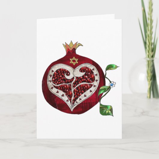 Cartes Pour Fêtes Annuelles Judaica Pomegranate Heart Hanoukka Rosh Hashanah (Devant)