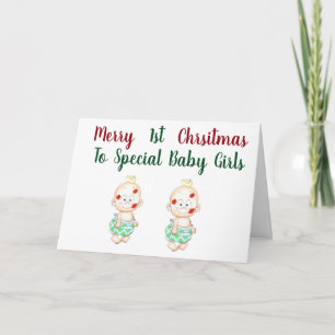 Cartes Pour Fêtes Annuelles ***JUMELLES BÉBÉS FILLES*** ONT LEUR ***1er NOËL**