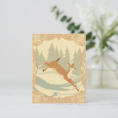 Cartes Pour Fêtes Annuelles Jumping Deer dans une forêt enneigée (Debout devant)