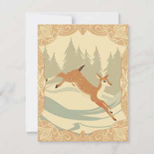 Cartes Pour Fêtes Annuelles Jumping Deer dans une forêt enneigée