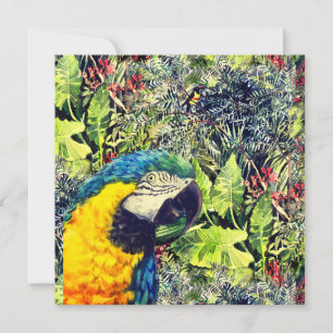Cartes Pour Fêtes Annuelles Jungle et macaw bleu jaune