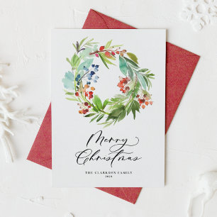 Cartes Pour Fêtes Annuelles Juniper et Holly Wreath Joyeux Noël