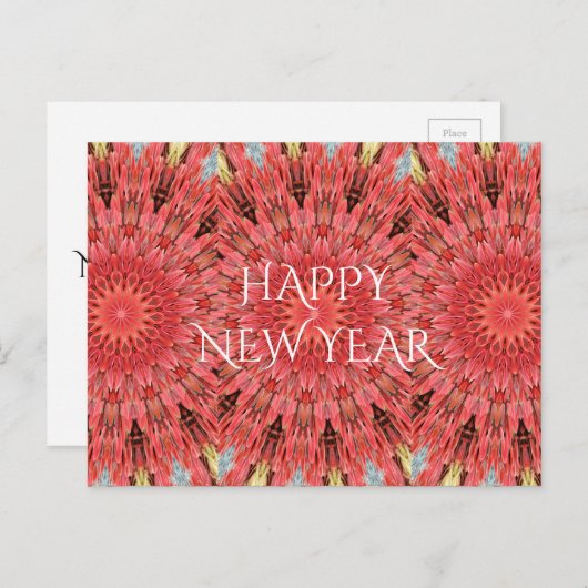 Cartes Pour Fêtes Annuelles Kaleidoscope Design Fleur rouge Joyeux Texte du No (Devant / Derrière)