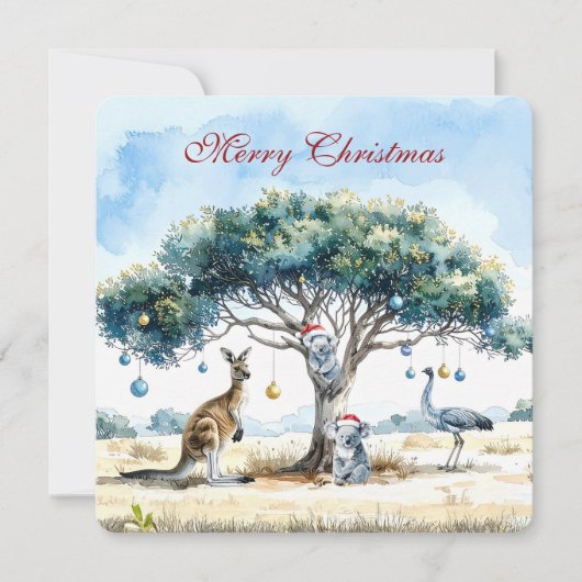 Cartes Pour Fêtes Annuelles Kangaroo Koalas Emu Noël Gumtree Baubles (Devant)