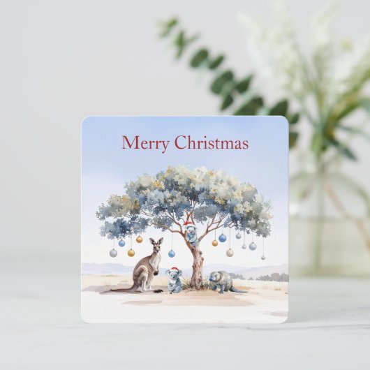 Cartes Pour Fêtes Annuelles Kangaroo Koalas Platypus Noël Gumtree Baubles (Debout devant)