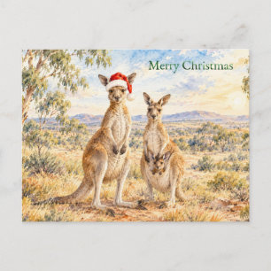 Cartes Pour Fêtes Annuelles Kangourou de Noël portant un chapeau de Père Noël