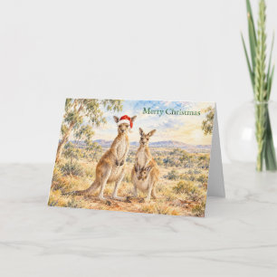 Cartes Pour Fêtes Annuelles Kangourou de Noël portant un chapeau de Père Noël