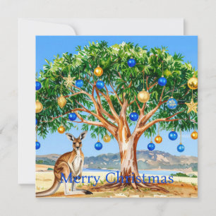 Cartes Pour Fêtes Annuelles Kangourou sous un eucalyptus avec des boules de No