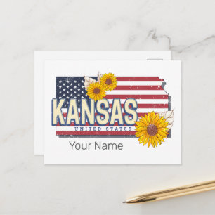 Cartes Pour Fêtes Annuelles Kansas États-Unis Retro State Map Vintage USA