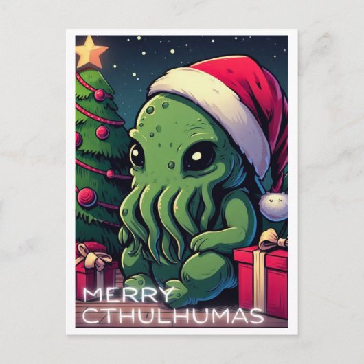 Cartes Pour Fêtes Annuelles Kawaii Cthulhu Noël - Joyeux Cthulhumas (Devant)