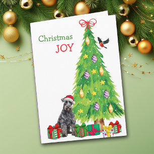 Cartes Pour Fêtes Annuelles Kerry Blue Terrier Chien, Oiseau et Arbre de Noël