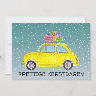 Cartes Pour Fêtes Annuelles Kerstdagen néerlandais Noël jaune Fiat 500