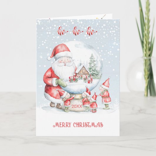Cartes Pour Fêtes Annuelles Kids Snow Globe Père Noël Elf Christmas (Devant)