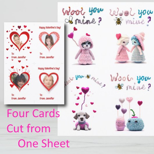 Cartes Pour Fêtes Annuelles Kids Wooly Critters 4xValentine's Day Card